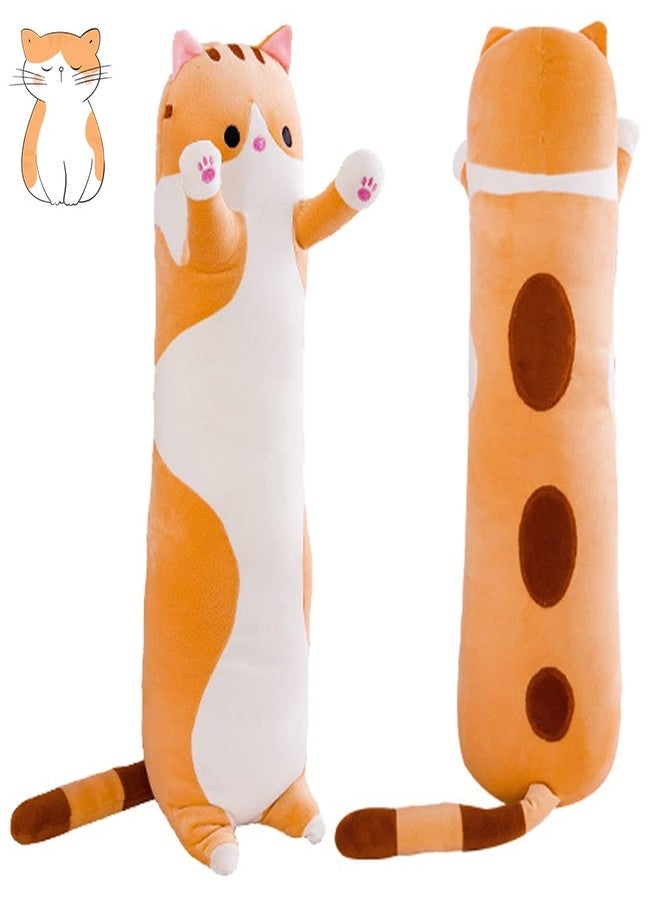 SNOWOLF Fsn Cartoon Cat Soft Plush Long Throw Pillow Lifelike Animal Pillows Plush Toy (Yellow, 90Cm/35.43Inch) - Image 1