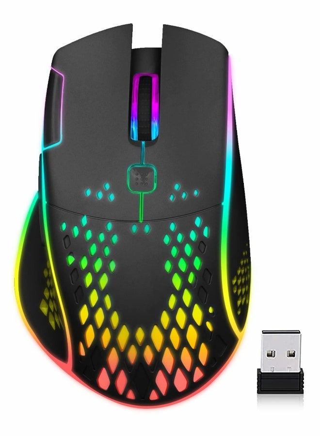 Wireless Gaming Mouse, Wireless Mouse Rechargeable Honeycomb Wireless Gaming Mouse with RGB Light USB Receiver USB Cable Adjustable DPI, Black - Image 1