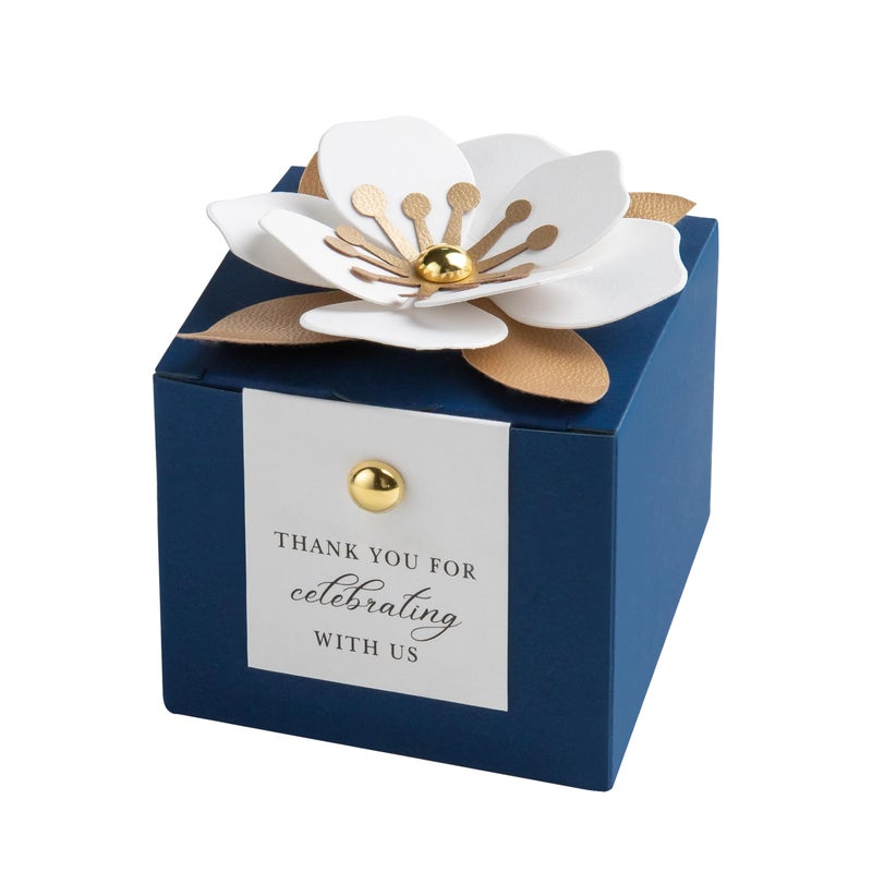 FEIYI 20 PCS Dusty Blue Candy Boxes, 3 In 1 Candy Box with Floral Decor, White Thank You Tags Gift wrapping for Wedding Birthday Baby Shower Decorations Party -2.55x2.55x1.75’ (Navy Blue) - Image 1