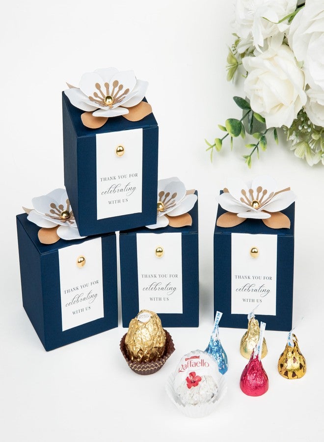 FEIYI 20 PCS Dusty Blue Candy Boxes, 3 In 1 Candy Box with Floral Decor, White Thank You Tags Gift wrapping for Wedding Birthday Baby Shower Decorations Party -2.55x2.55x1.75’ (Navy Blue) - Image 4
