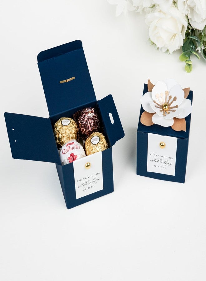 FEIYI 20 PCS Dusty Blue Candy Boxes, 3 In 1 Candy Box with Floral Decor, White Thank You Tags Gift wrapping for Wedding Birthday Baby Shower Decorations Party -2.55x2.55x1.75’ (Navy Blue) - Image 3