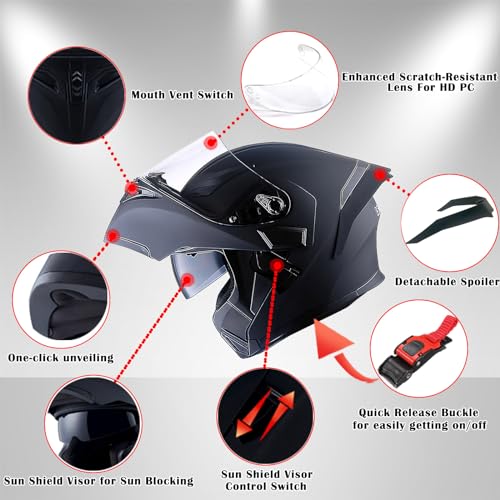 1Storm Motorcycle Modular Full Face Helmet Flip up Dual Visor Sun Shield: HB89 Arrow Red - Image 5