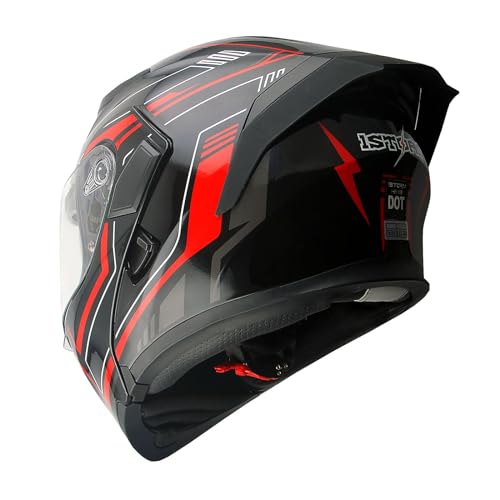 1Storm Motorcycle Modular Full Face Helmet Flip up Dual Visor Sun Shield: HB89 Arrow Red - Image 2
