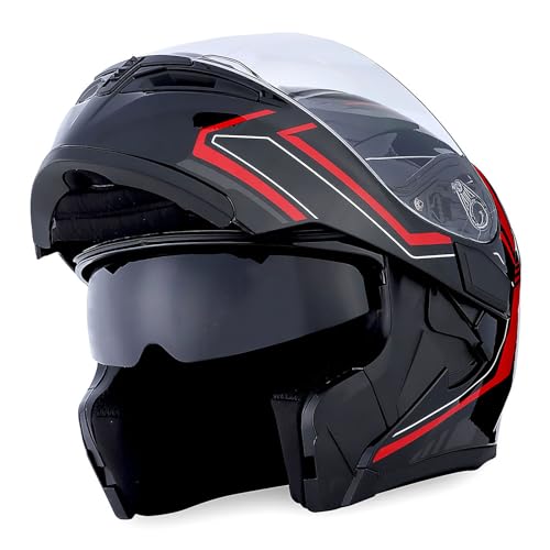 1Storm Motorcycle Modular Full Face Helmet Flip up Dual Visor Sun Shield: HB89 Arrow Red - Image 3
