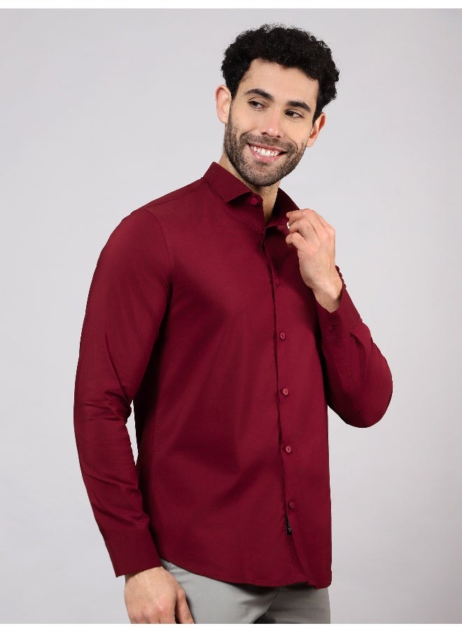 Beyoung - BEYOUNG Burgundy Plain Cotton Shirts - Image 1