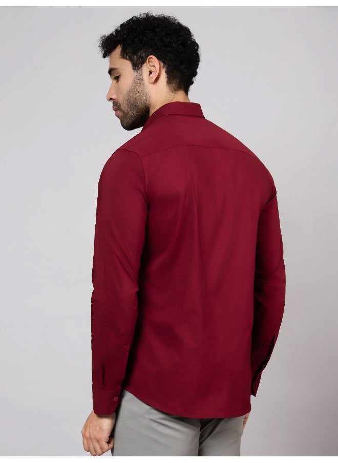 Beyoung - BEYOUNG Burgundy Plain Cotton Shirts - Image 1