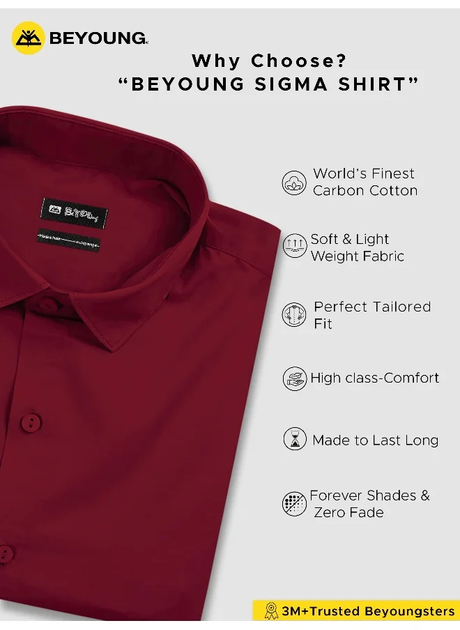 Beyoung BEYOUNG Burgundy Plain Cotton Shirts