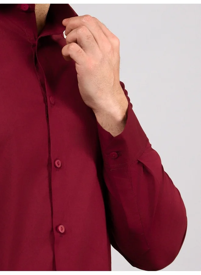 Beyoung BEYOUNG Burgundy Plain Cotton Shirts
