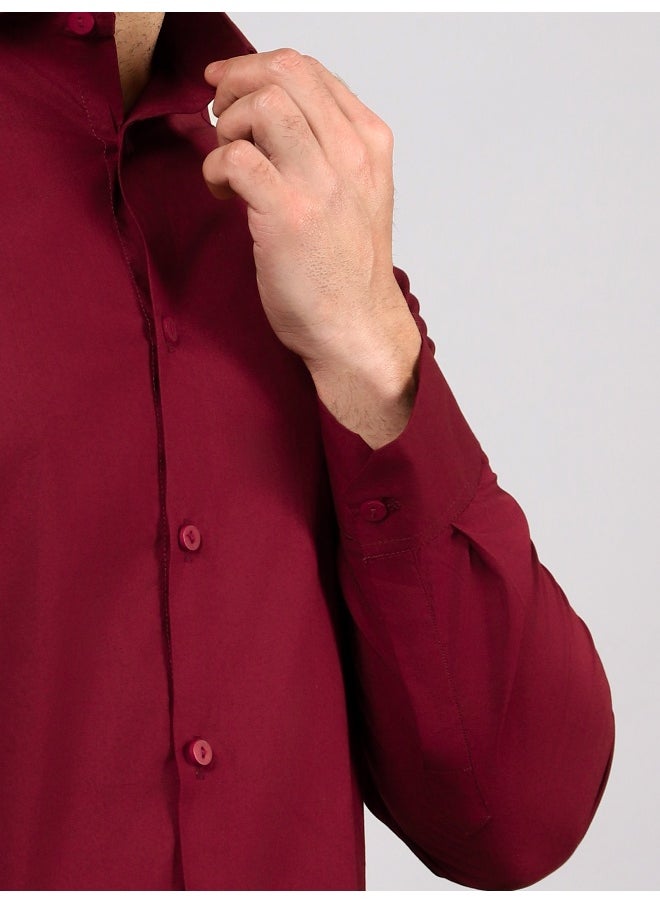 Beyoung - BEYOUNG Burgundy Plain Cotton Shirts - Image 1
