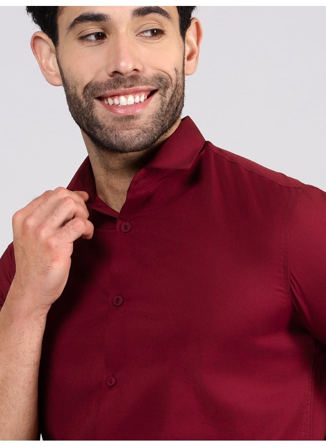 Beyoung - BEYOUNG Burgundy Plain Cotton Shirts - Image 1