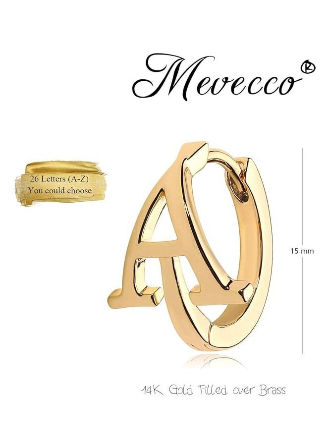 Mevecco - Women Huggie Hoop Earrings Gold Initial Sleeper 14K Gold Filled Small Simple Delicate Handmade Hypoallergenic Personalized Jewelry Gift - 26 Letters - Image 1