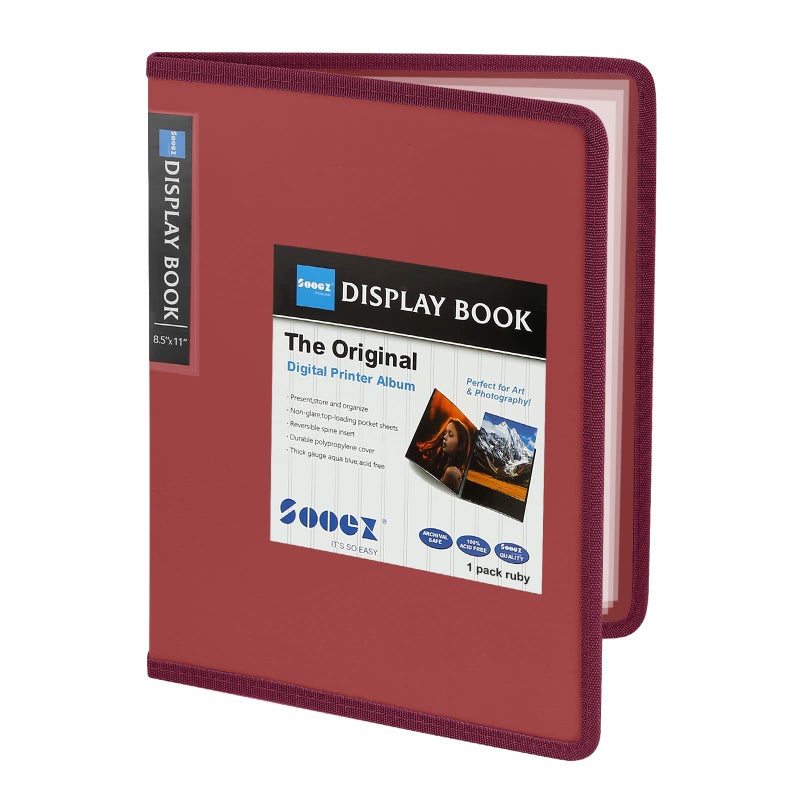 Sooez 30-Pocket Binder with Plastic Sleeves 8.5x11 (Red), Heavy Duty Art Portfolio Folder with Clear Sheet Protectors, Display 60 Pages, Presentation Book for Artwork, Document Organizer Binder - Image 1