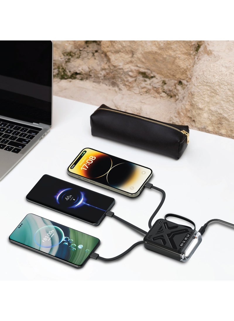 GREEN LION - 10000 mAh Luma Pro Power Bank 10000mAh with Flashlight and Battery Indicator / 4 Built-in Cables / Silicone Strap /Sleek/Portable/ Lightweight Powerbank - Black - Image 1