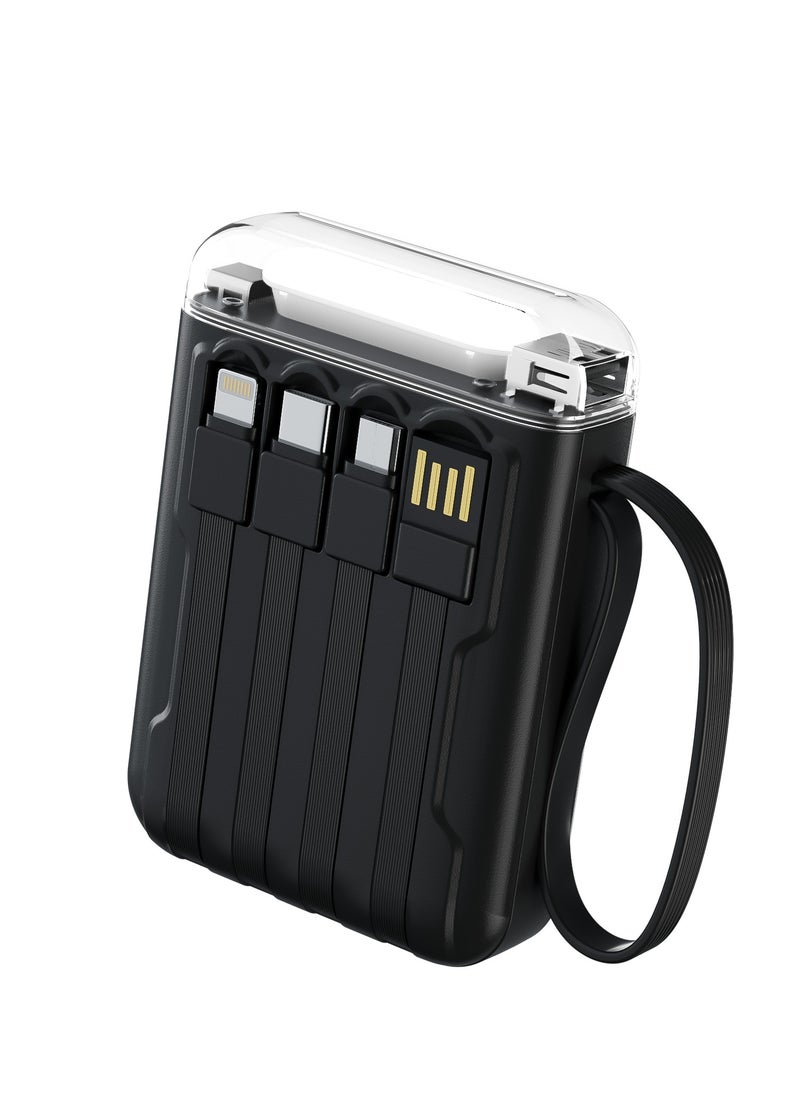 GREEN LION - 10000 mAh Luma Pro Power Bank 10000mAh with Flashlight and Battery Indicator / 4 Built-in Cables / Silicone Strap /Sleek/Portable/ Lightweight Powerbank - Black - Image 1