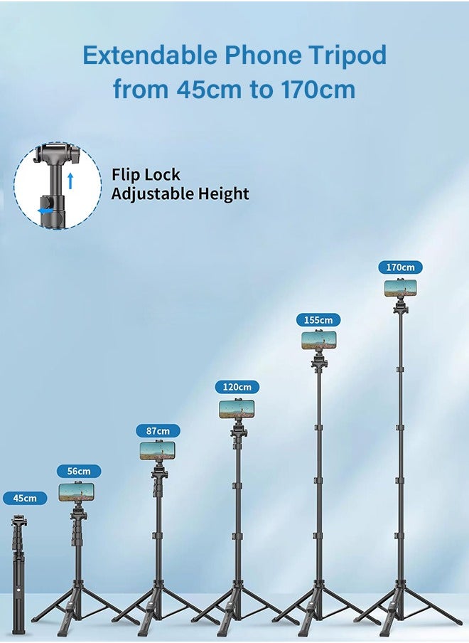 TONEOF TONEOF 170cm Phone Camera Tripod Stand with Remote & Phone Holder, Tripod for Travel/Video Recording,Tall Smartphone Tripod Compatible with iPhone/Android//Webcamera  - Image 4