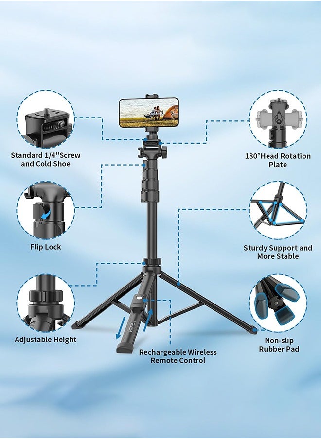 TONEOF 170cm Phone Camera Tripod Stand with Remote & Phone Holder, Tripod for Travel/Video Recording,Tall Smartphone Tripod Compatible with iPhone/Android//Webcamera