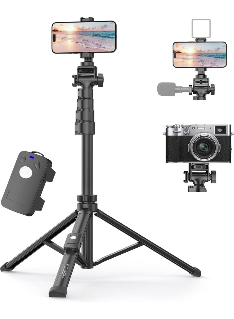 تونوف حامل ثلاثي للهاتف بطول ١٧٠ سم، حامل ثلاثي متنقل للسفر/تسجيل الفيديو، جهاز تحكم عن بُعد لمسافات طويلة، مزود ببرغي ١/٤ بوصة ومشبك هاتف قابل للفصل، متوافق مع أجهزة iPhone/Android والكاميرات ذات الفتحة ١/٤ بوصة. - Image 1