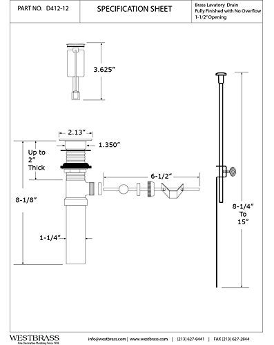 Westbrass D4121226 PopUp Bathroom Sink Drain Assembly Stopper with Lift Rod without Overflow HolesExposed Polished Chrome - Image 3