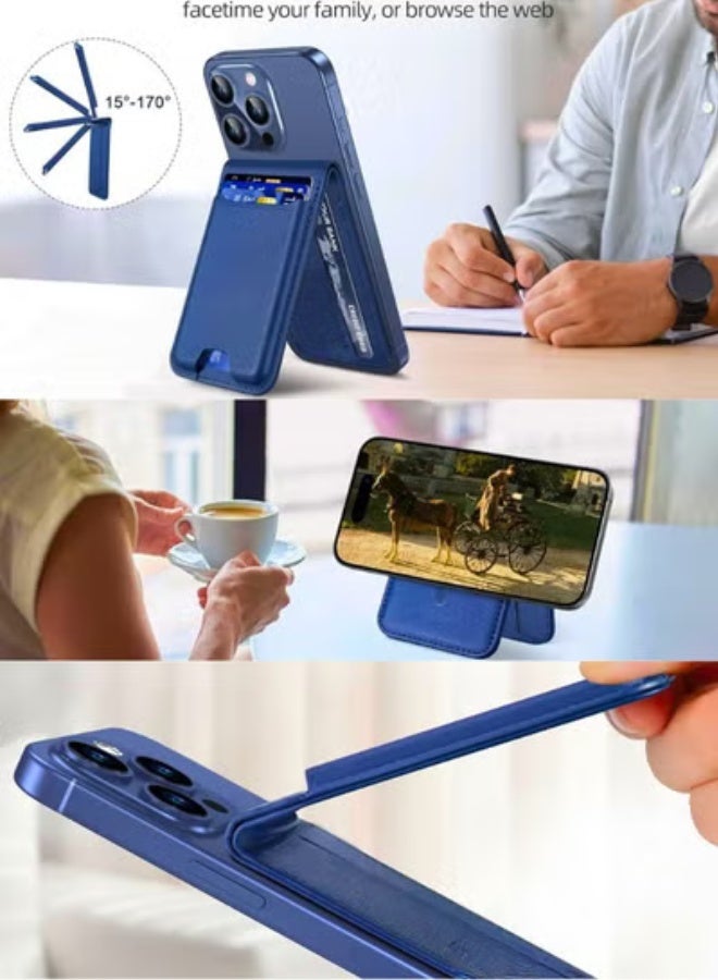 Chase Up Magsafe Wallet, Works with Apple Find My, Strongest Magnetic Wallet for iPhone 16/15/14/13/12 Series, Adjustable Stand, WalletTracker, 6 Cards Holder, Vegan Leather, Blue - Image 2