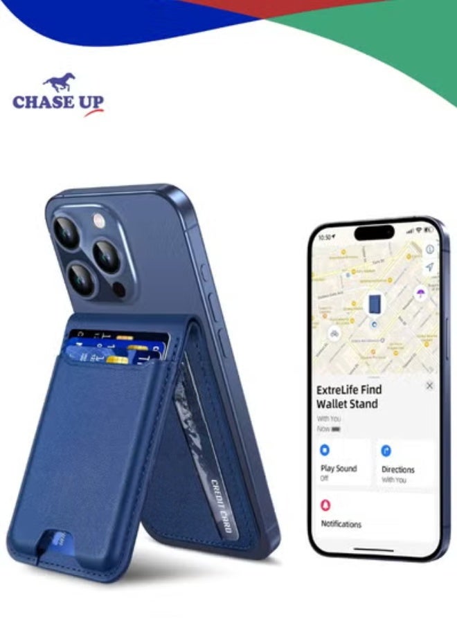 Chase Up Magsafe Wallet, Works with Apple Find My, Strongest Magnetic Wallet for iPhone 16/15/14/13/12 Series, Adjustable Stand, WalletTracker, 6 Cards Holder, Vegan Leather, Blue - Image 1