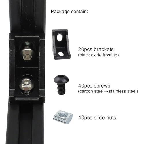 BLCCLOY 20 Sets 2020 Aluminum Extrusion Corner Brackets - 20 Series 90 Degree Right Angle Connectors with M5 Bolts & Nuts, Compatible with 20/20 80/20 2040 T V Slot Black Aluminum Profiles - Image 2