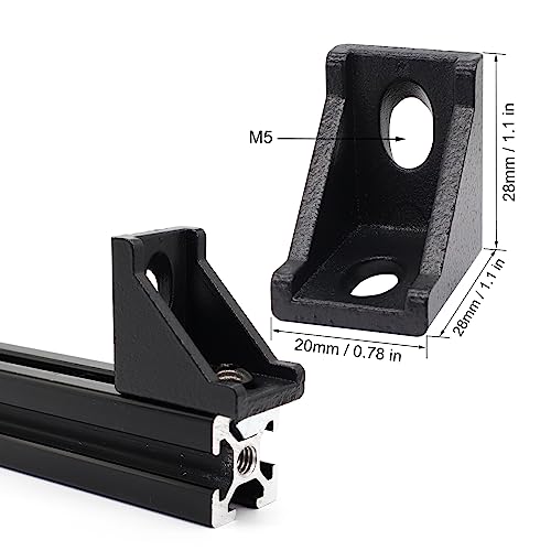 BLCCLOY 20 Sets 2020 Aluminum Extrusion Corner Brackets - 20 Series 90 Degree Right Angle Connectors with M5 Bolts & Nuts, Compatible with 20/20 80/20 2040 T V Slot Black Aluminum Profiles - Image 3