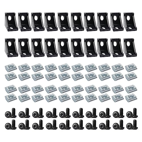 BLCCLOY 20 Sets 2020 Aluminum Extrusion Corner Brackets - 20 Series 90 Degree Right Angle Connectors with M5 Bolts & Nuts, Compatible with 20/20 80/20 2040 T V Slot Black Aluminum Profiles - Image 1