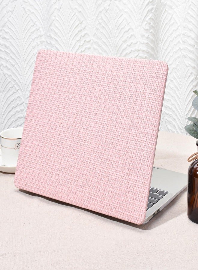 Seorsok جراب Seorsok متوافق مع MacBook Air مقاس 13 بوصة، إصدارات 2022، 2021، 2020، 2019، 2018، A1932، A2179، M1، A2337، مزود ببصمة Touch ID، جراب أنيق من الجلد والبلاستيك الصلب، غطاء لوحة مفاتيح شفاف، قماش منسوج وردي - Image 1
