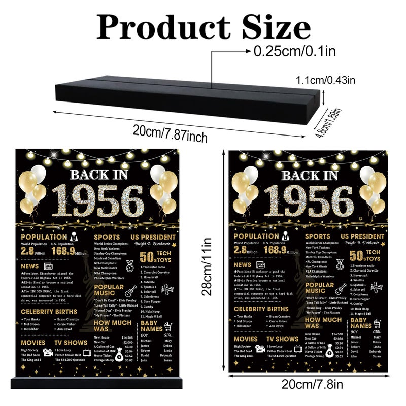 Roetyce 70th Birthday Decorations Gift for Women Men, Black Gold Back in 1956 Poster Acrylic Sign Centerpiece with Stand, 70th Anniversary Table Decor, Funny 70 Years Old Birthday Party Supplies - Image 2