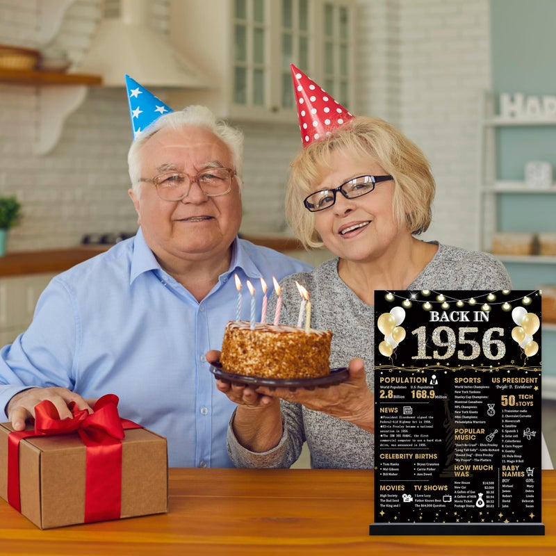 Roetyce 70th Birthday Decorations Gift for Women Men, Black Gold Back in 1956 Poster Acrylic Sign Centerpiece with Stand, 70th Anniversary Table Decor, Funny 70 Years Old Birthday Party Supplies - Image 4
