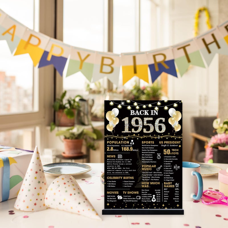 Roetyce 70th Birthday Decorations Gift for Women Men, Black Gold Back in 1956 Poster Acrylic Sign Centerpiece with Stand, 70th Anniversary Table Decor, Funny 70 Years Old Birthday Party Supplies - Image 5