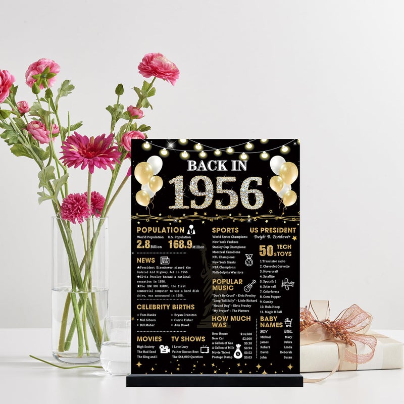 Roetyce 70th Birthday Decorations Gift for Women Men, Black Gold Back in 1956 Poster Acrylic Sign Centerpiece with Stand, 70th Anniversary Table Decor, Funny 70 Years Old Birthday Party Supplies - Image 3