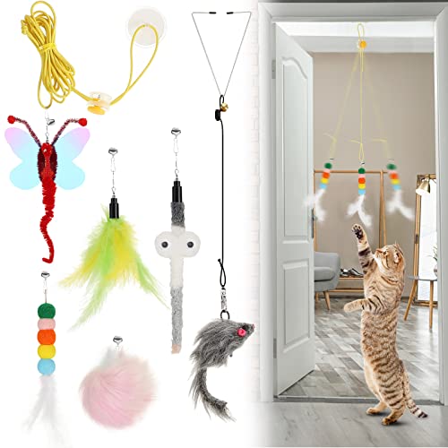 Charniol 8 Pcs Interactive Cat Feather Toys Indoor Hanging Retractable Cat Toys Dragonfly Little Mouse Interactive Teaser Toy Kitten Toy for Self Indoor Play Make Fun Chase Exercise 6 Styles - Image 1