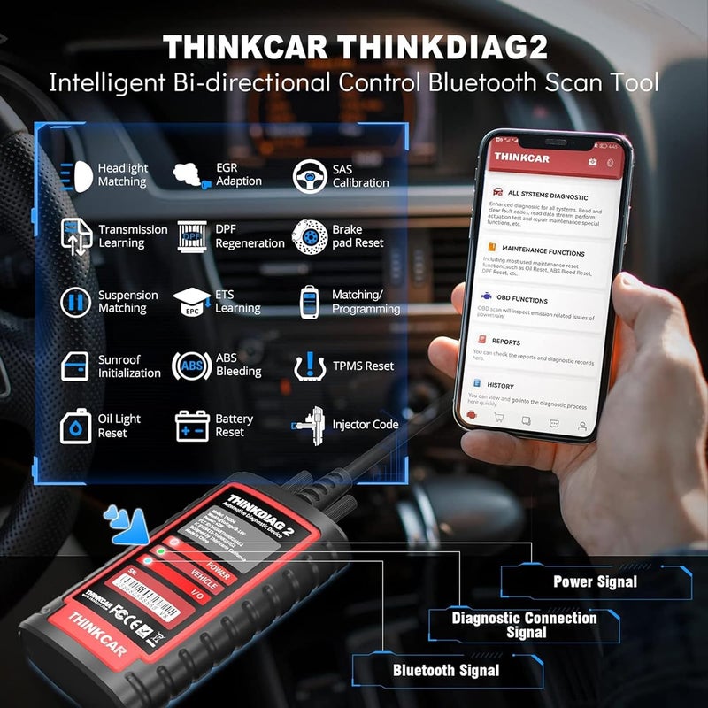 Thinkdiag2 ماسح ضوئي تشخيصي OBD2 ثنائي الاتجاه لجميع الأنظمة لأنظمة iOS وAndroid، بلوتوث 5.0 مع بروتوكول CAN FD، التعرف التلقائي على VIN، الاختبار النشط، أكثر من 15 وظيفة إعادة ضبط، برمجة ECU - Image 5