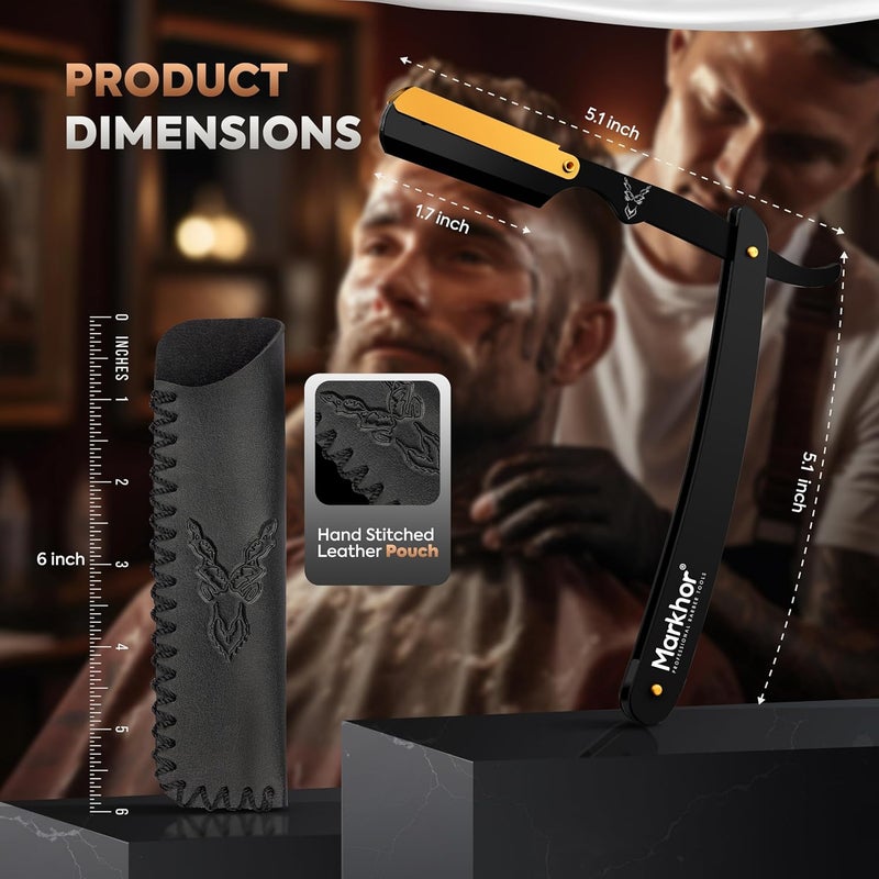 MARKHOR Cut Throat Razors for men Premium Quality Matte Black with 24K Gold Plated Straight Razors for Men Professional Barber Razor Straight Edge Razors - Image 3