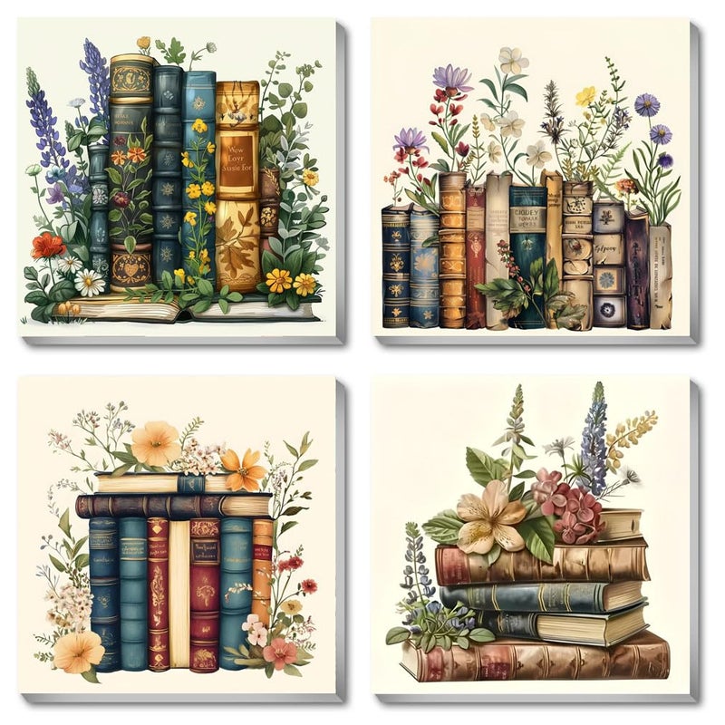 Fotasmua 4 Pack Framed Paint by Numbers for Adult, Book Paint by Numbers Kit for Adults Kids, DIY Flowers Acrylic Painting on Canvas for Home Wall Art Decor 8 x 8 Inch - Image 1