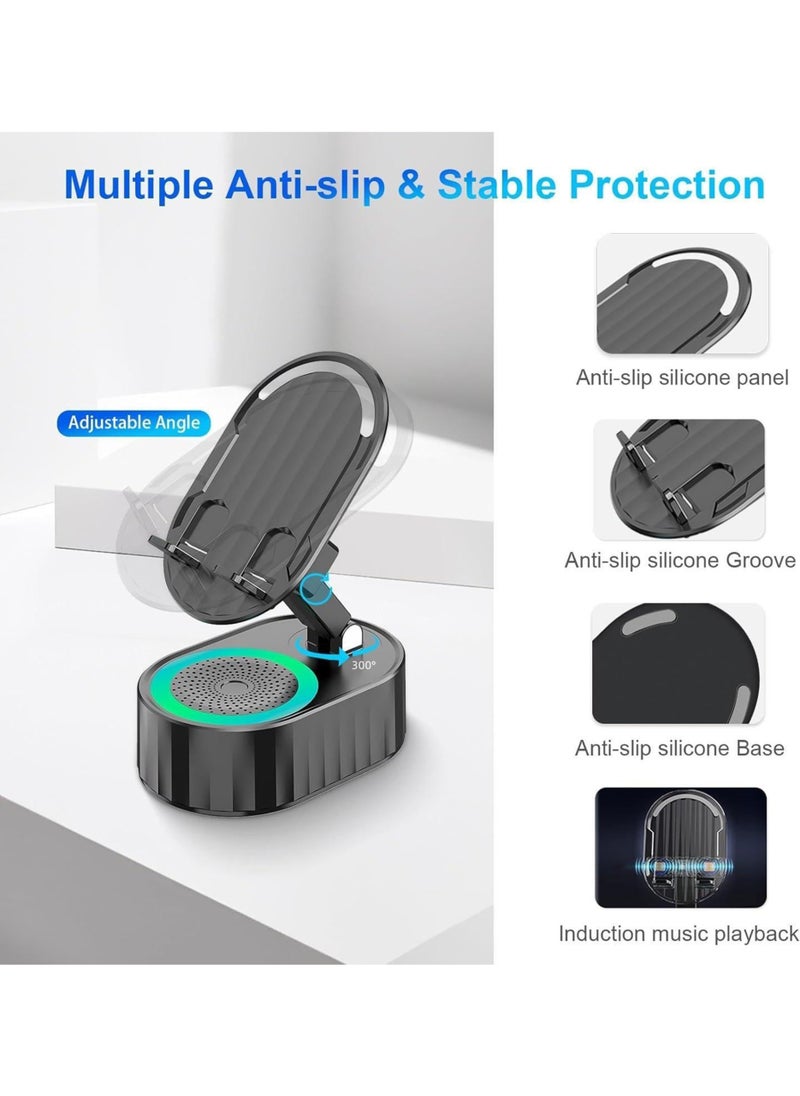 5-in-1 Wireless Induction Bluetooth Speaker with Phone Holder, 3000mAh Emergency Charger, Colorful Atmosphere Light, 300° Foldable Design for iPhone/Android/Tablets – Ideal for Home, Office, or Outdoor It is a very good gift for boys and girls