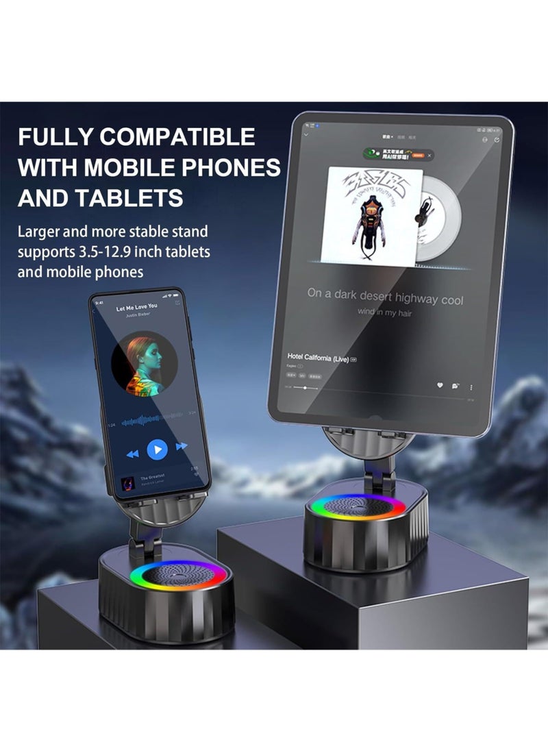 5-in-1 Wireless Induction Bluetooth Speaker with Phone Holder, 3000mAh Emergency Charger, Colorful Atmosphere Light, 300° Foldable Design for iPhone/Android/Tablets – Ideal for Home, Office, or Outdoor It is a very good gift for boys and girls