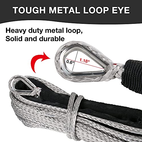 WROUGH 1/4 in x 50 ft Synthetic Winch Rope with Protecting Sleeve and Thimble, 10,000 lb Break Strength - Heavy Duty Winch Rope for ATV, UTV, Boat Trailer, Jeep, Quad, Polaris, Winch Cable (Grey) - Image 3
