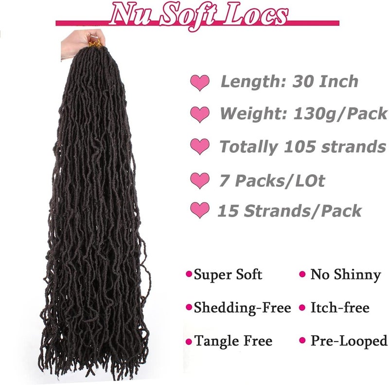 Leeven 30 Inch Soft Locs Crochet Hair for Women Nu Faux Locs Crochet Braids 7 Pack Goddess Faux Locs Crochet Hair Extensions 1B# - Image 3