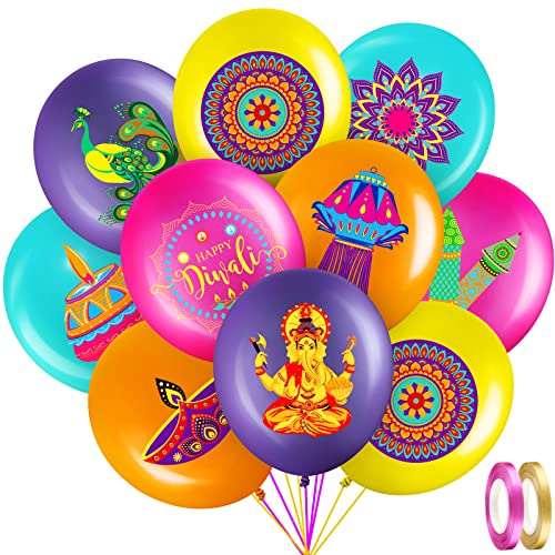 Zomiboo 45 Pieces Happy Diwali Rangoli Party Decorations Latex Balloons Festival Hanging for Home Ceiling Wall Indian Themed Deepavali Decoration Supplies 9 Styles Yellow rose Red - Image 1
