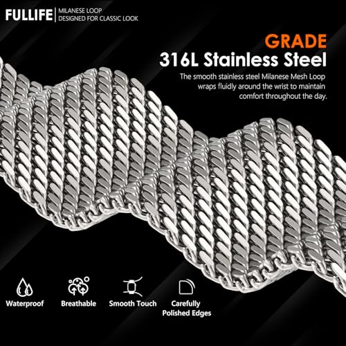 FULLIFE Milanese Mesh Loop for Apple Watch Band Apple Watch Ultra 3/2/1 Band 49mm 46mm 45mm 44mm Men Women, Stainless Steel Metal Band Parachute-style Buckle for iWatch Series 11 10 9 8 7 6 SE3 5 4 3 - Image 5