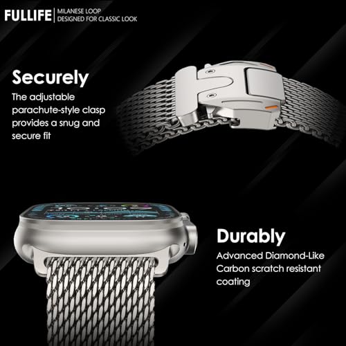 FULLIFE Milanese Mesh Loop for Apple Watch Band Apple Watch Ultra 3/2/1 Band 49mm 46mm 45mm 44mm Men Women, Stainless Steel Metal Band Parachute-style Buckle for iWatch Series 11 10 9 8 7 6 SE3 5 4 3 - Image 4