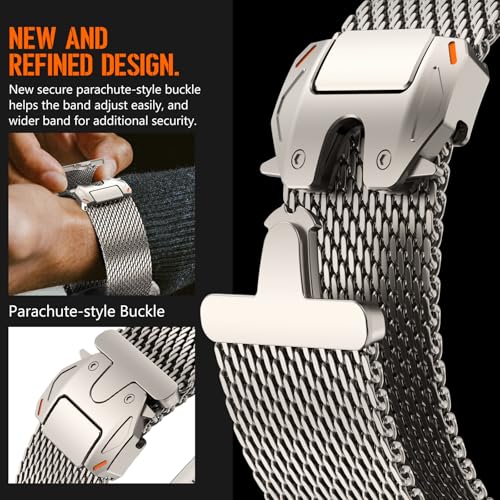 FULLIFE Milanese Mesh Loop for Apple Watch Band Apple Watch Ultra 3/2/1 Band 49mm 46mm 45mm 44mm Men Women, Stainless Steel Metal Band Parachute-style Buckle for iWatch Series 11 10 9 8 7 6 SE3 5 4 3 - Image 3