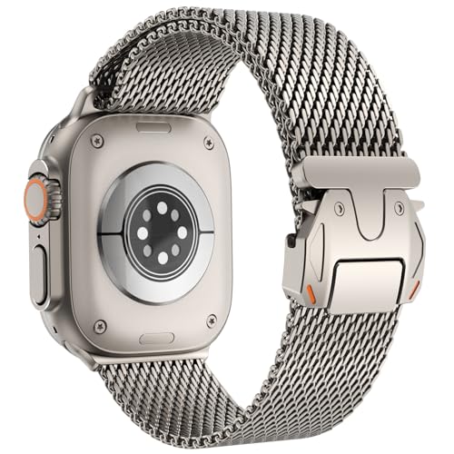 FULLIFE Milanese Mesh Loop for Apple Watch Band Apple Watch Ultra 3/2/1 Band 49mm 46mm 45mm 44mm Men Women, Stainless Steel Metal Band Parachute-style Buckle for iWatch Series 11 10 9 8 7 6 SE3 5 4 3 - Image 1