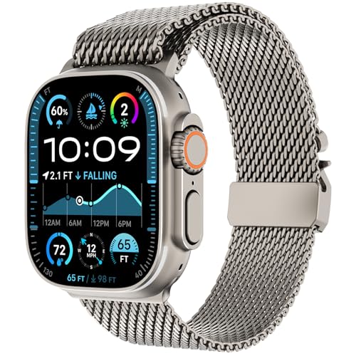 FULLIFE Milanese Mesh Loop for Apple Watch Band Apple Watch Ultra 3/2/1 Band 49mm 46mm 45mm 44mm Men Women, Stainless Steel Metal Band Parachute-style Buckle for iWatch Series 11 10 9 8 7 6 SE3 5 4 3 - Image 2
