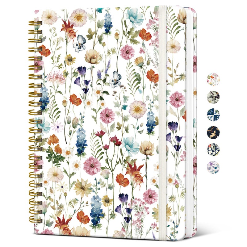 Taja Lined Spiral Journal Notebook for Women, Cute A5 College Ruled Hardcover Notebook for Work & Note Taking, Aesthetic Pretty Journal for Writing, 140 Pages, Floral - Image 1