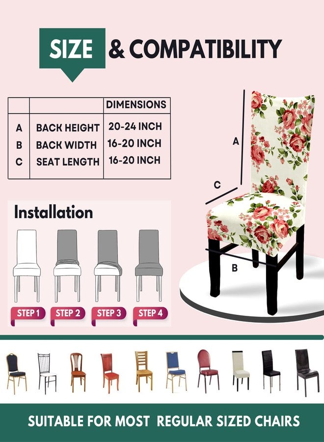 BRIDA ® Polyester & Spandex Elastic Stretchable Rose Flowers Printed Dining Chair Covers, Set of 4 (Standard size) - Image 4