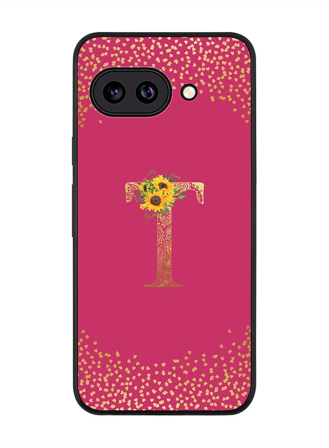 Stylizedd For Google Pixel 9a Case,Slim fit Camera Protection, Shockproof Thin Phone cover  - Custom Floral Monogram - T ( Deep Pink )