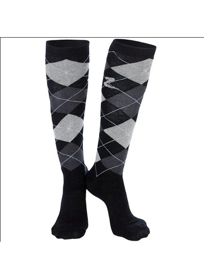 horze Holly Argyle Riding Socks, Black, 36-38 - Image 5